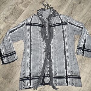 NIC+ZOE Black and White Patterned Knit Boho Cardigan Size Approx Large